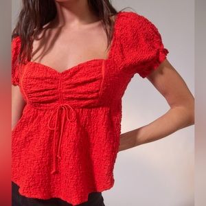 Urban Outfitters Red Babydoll Puff Sleeve Beverly Top Blouse Size Medium